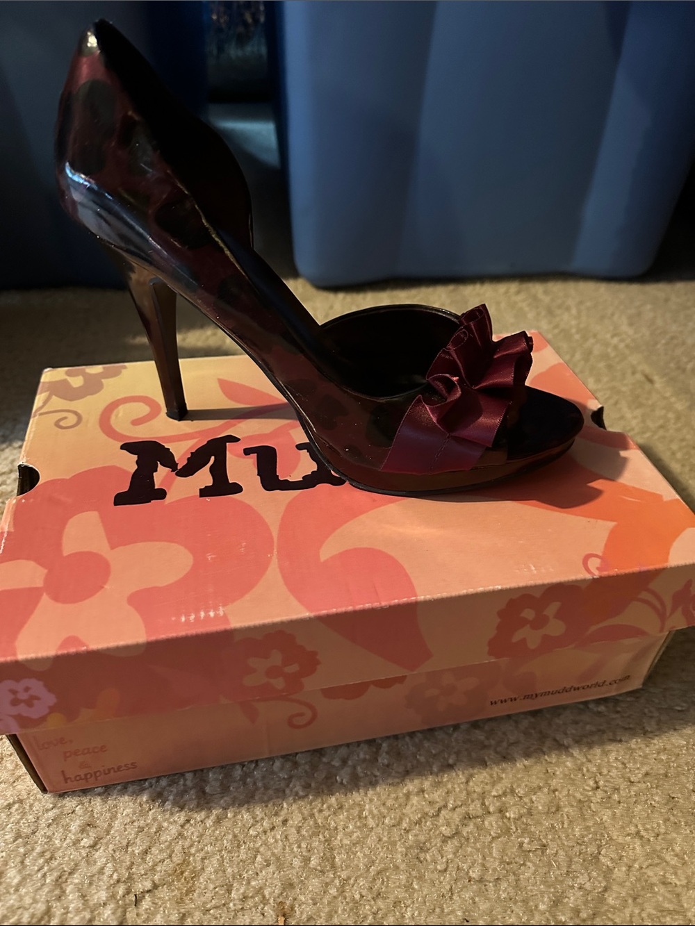 Mudd Burgundy Patent Peep-Toe High Heel with Bow Accent